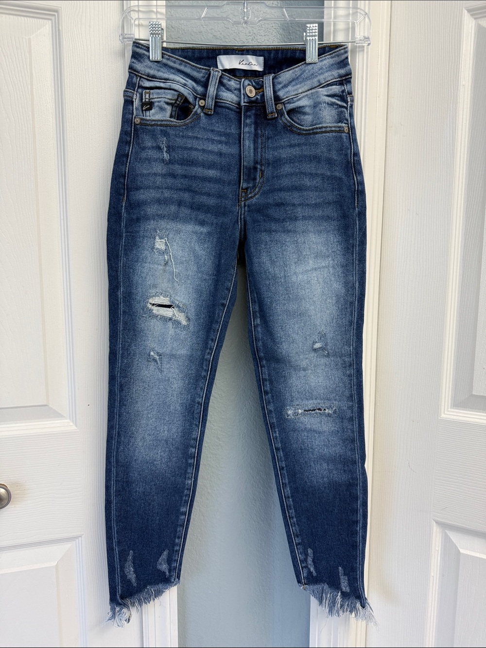 KanCan Distressed Cropped Slim Jeans - Dark Blue Wash size 1